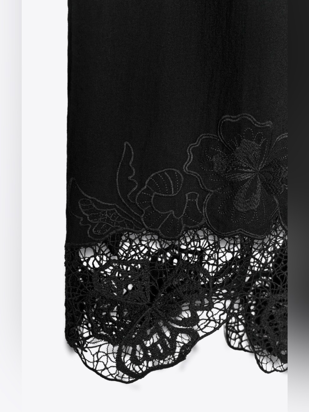 Zara Embroidery Trousers High Waist Embroidery Floral Zip up Black Medium NWT - Picture 7 of 12